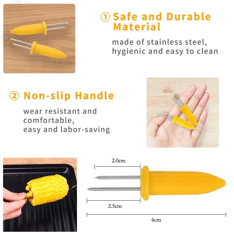 10Pcs Corn Holders Small Stainless Steel Corn Cob Holder Outdoor Barbecue Cooking Corn Forks BBQ Food Picks Kitchen Accessories