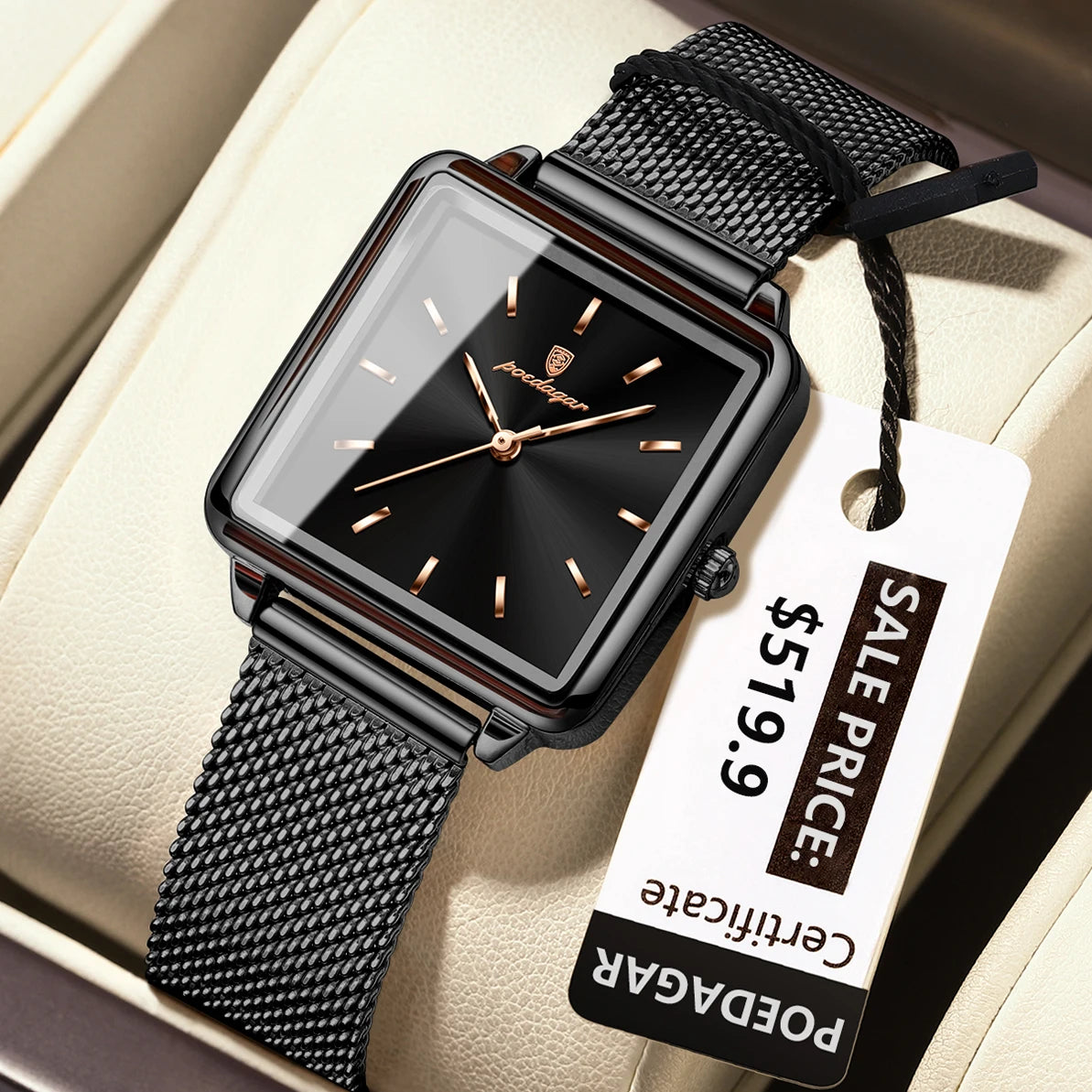 POEDAGAR Fashion Ladies Watch Waterproof Square Elegant Watch For Woman Mesh Stainless Steel Quartz Women's Watches Female Reloj