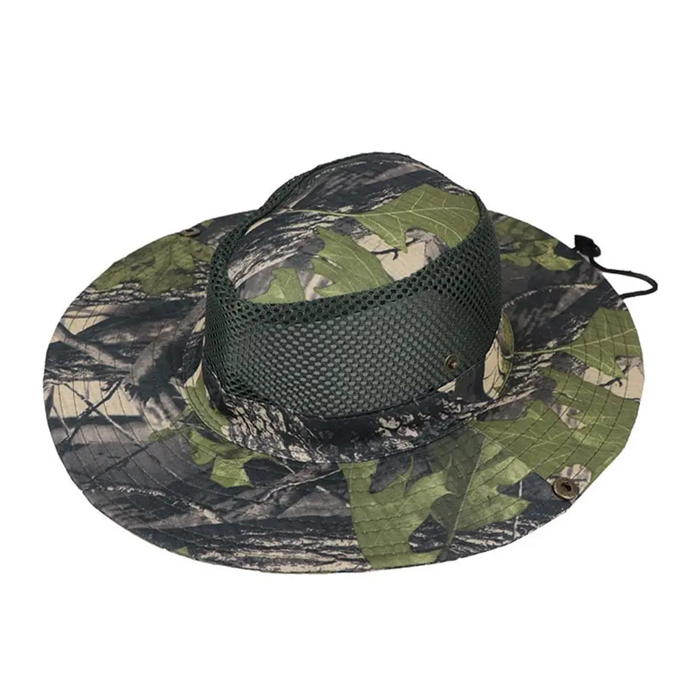 Outdoor Sunhat Hunting Fishing Cap Outdoor Wide Brim Sun Cap Mesh Breathable Camouflage leaves Hat Man Sun Cap