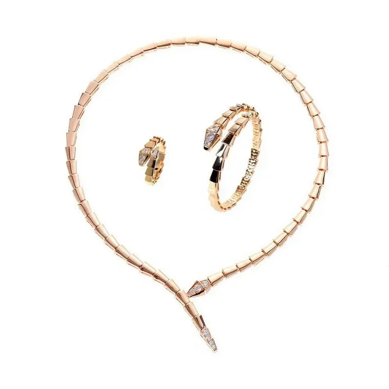 Designer Luxury Dinner Jewelry Sets Women Lady Inlay Cubic Zircon Snake Snakelike Narrow Collar Necklace Bangle Bracelet Ring