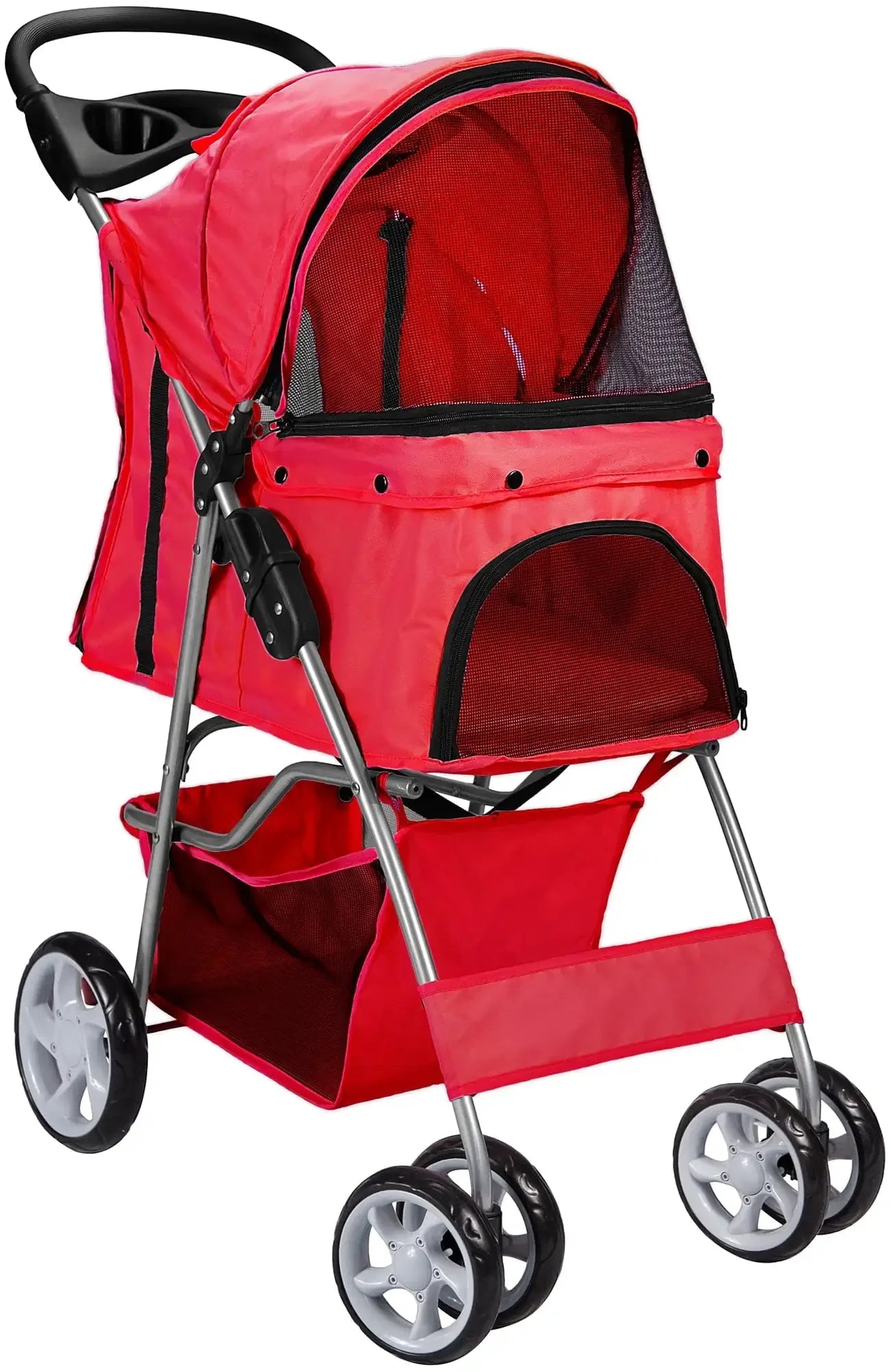 4-Wheeled Pet Stroller for Cats & Dogs Foldable with Cup Holder,