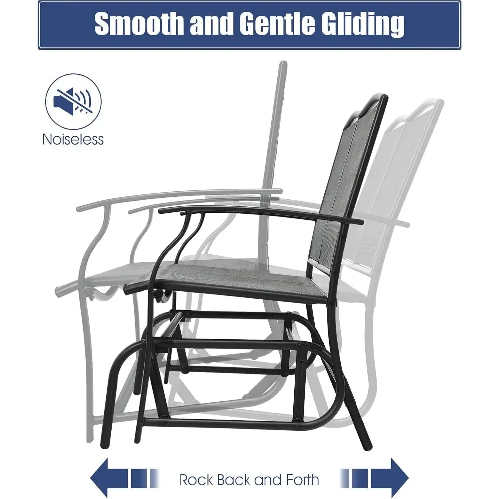 2-Person Outdoor Glider Bench, Steel Frame Fabric Garden Relax Rocking Chair for Balcony, Porch, Backyard and Poolside