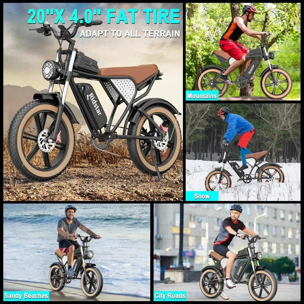 Electric Bike for Adults Q20, 1500W, 30MPH,48V/20AH E-Bike,30-180 Miles Electric Motorcycle, 20" Fat Tire Dirt Bike, All Terrain