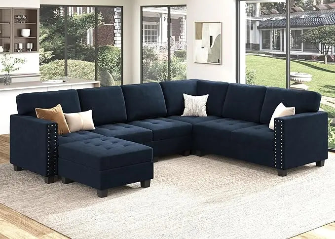 Velvet Convertible Sofa L Shaped Couch with Storage Ottoman Corner Sectional Couch with Reversible Chaise, Sofa Living Room