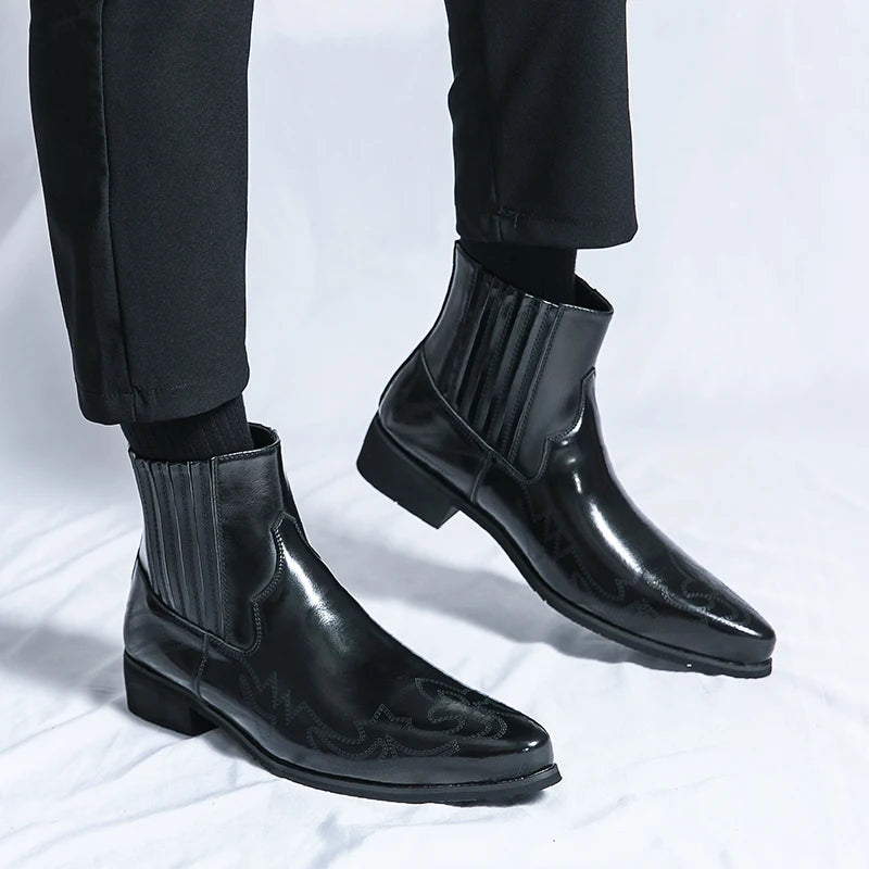 Men's Classic Retro Chelsea Short Boots Mens Fashion Embroidery Ankle Boot High-top Casual Shoes for Men
