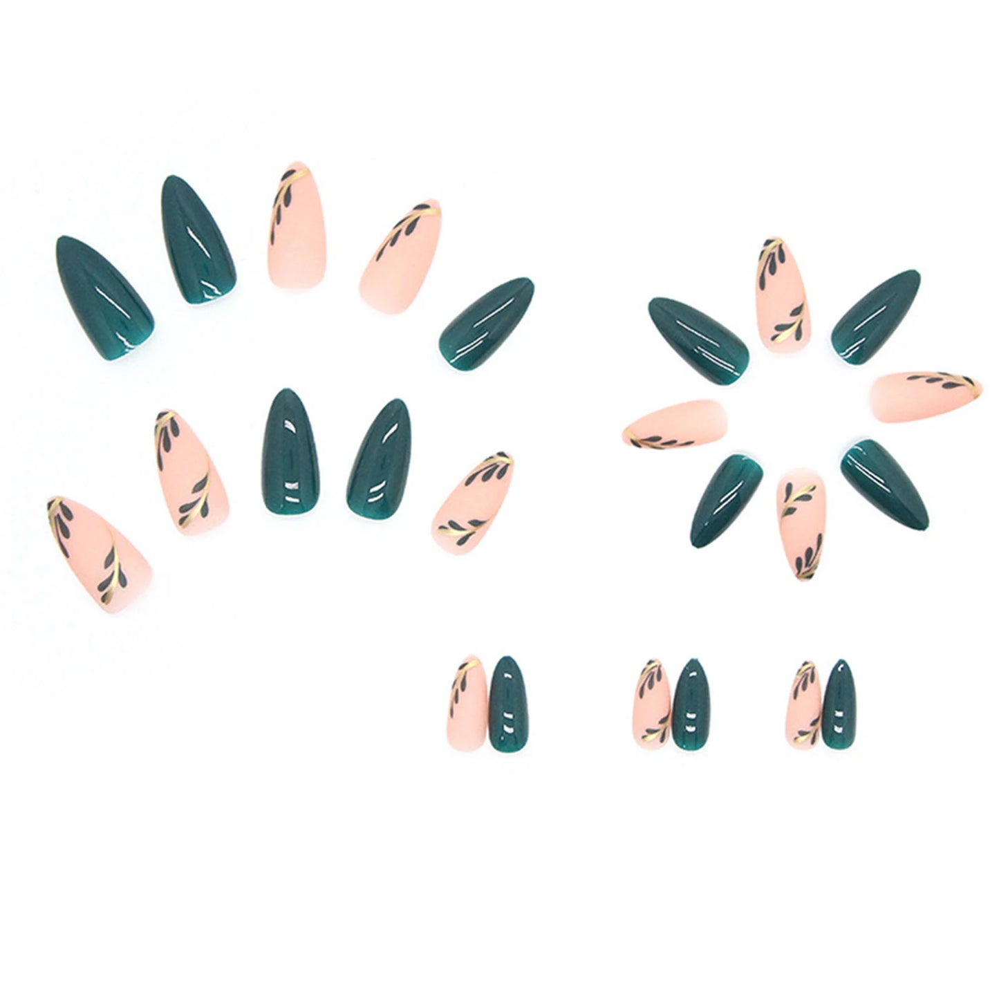 Green Glossy Frosted Fake Nails Charming Comfortable to Wear Manicure Nails for Party Travel Hand Makeup