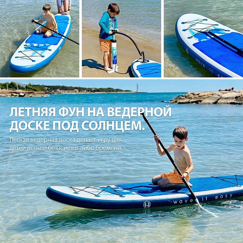 Inflatable Sup Board, LITTLE BEAR, Surf Set with Paddle Tail Fin Inflator Adjustable Foot Rope Backpack, Stand Up Paddle Board