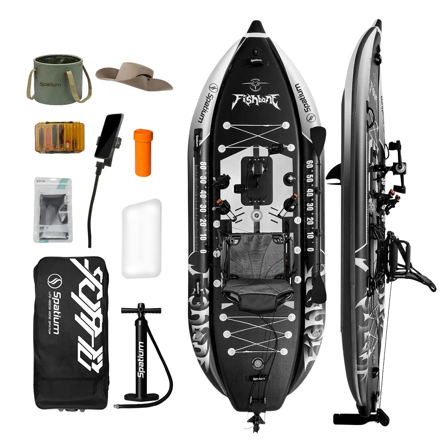 Spatium Fishing Kayak Drop Stitch Pedal Drive Fishing Canoe Rowing Boat Inflatable Kayak,11'*48"*6",Carrying Capacity 660LBS