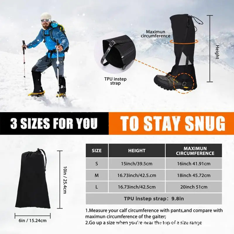Gaiters For Hiking Waterproof Dirt-Proof Ripstop Hiking Gaiters Adjustable Breathable Shoe Gaiters For Hunting Mountain Climbing