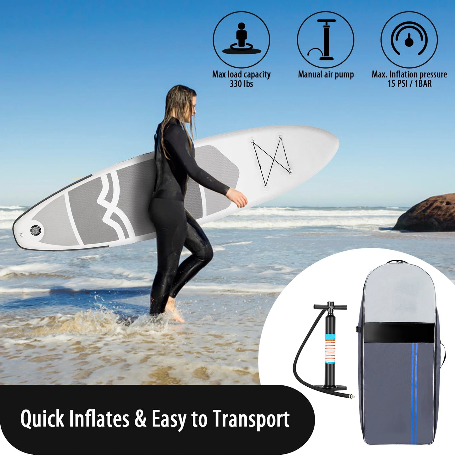 Inflatable Stand Up Paddle Board Non-Slip for All Skill Levels Surf Board with Air Pump Carry Bag Leash Standing Boat for Youth