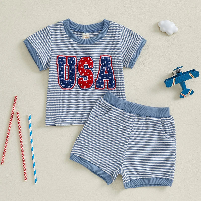 Toddler Boys 2-Piece Outfit Short Sleeve Graphic Tee with Denim Shorts Set for Summer Beach Days and Playdates