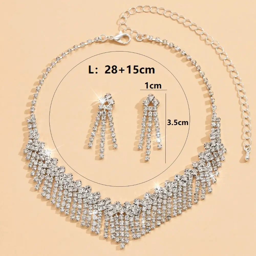 Wedding Party Crystal Rhinestone Jewelry Set Shining Diamond Earrings Tassels Exquisite Necklace Women