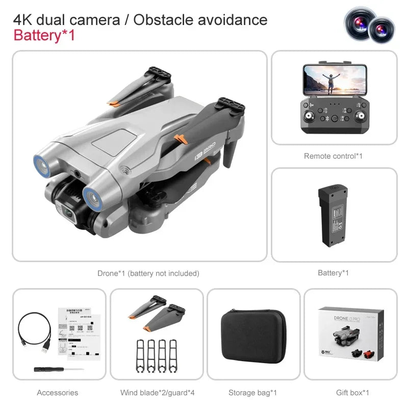 I3 PRO Drone Obstacle Avoidance Professional Aerial Photography4K Dual Camera Optical Flow Positioning150° Electrical Adjustment