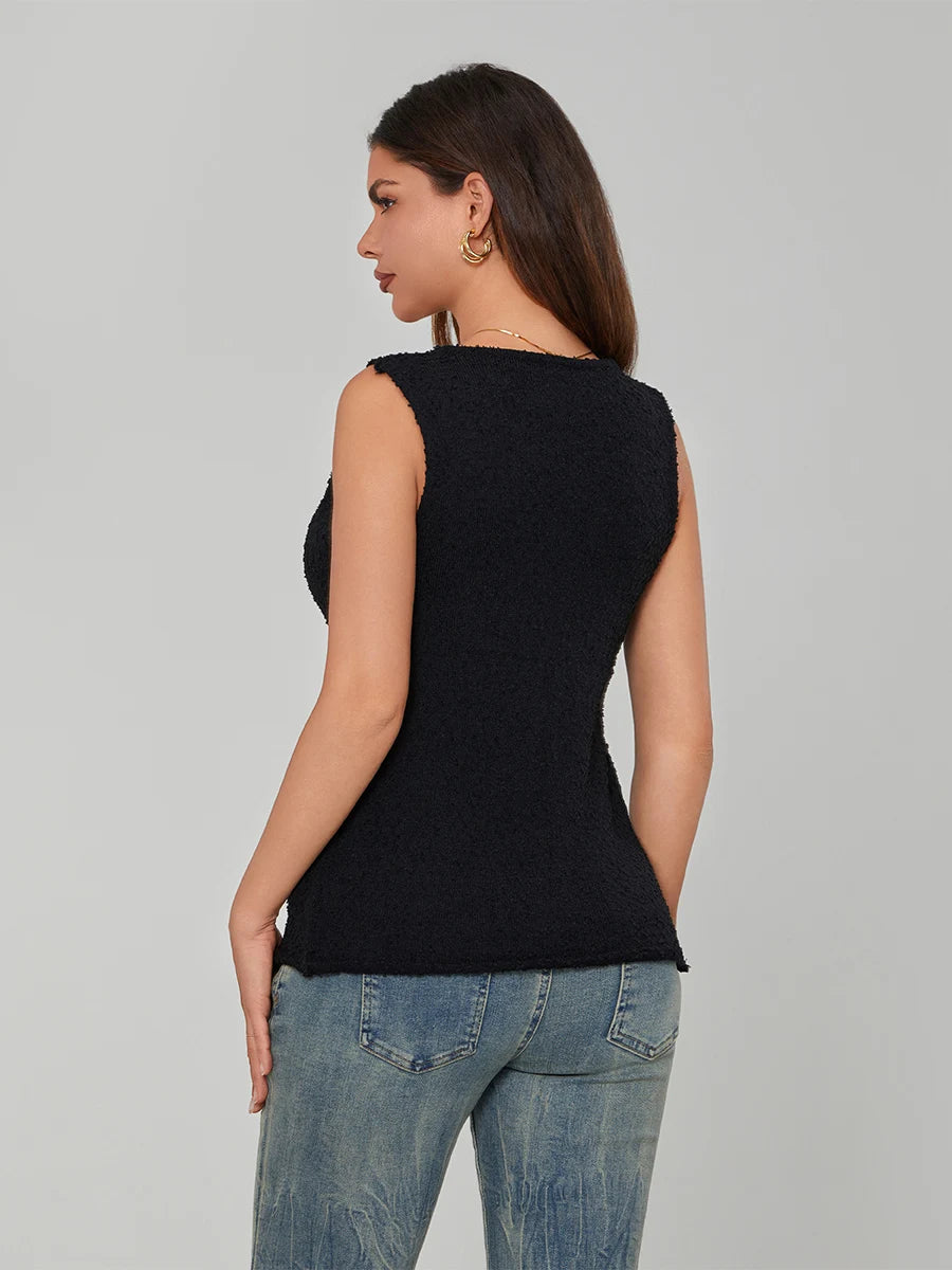 Women Knit Vests Solid Color V-Neck Sleeveless Hollow-Out Front Sweater Vests Pullovers Casual Tank Tops Streetwear