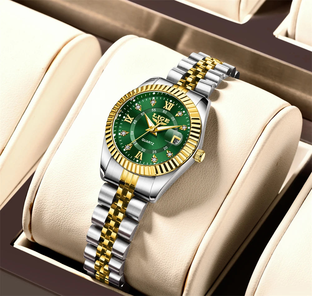 LIGE Fashion Woman Watch Stainless Steel Waterproof Auto Date Elegant Ladies Wristwatch Luxury Original Quartz Watch for Women