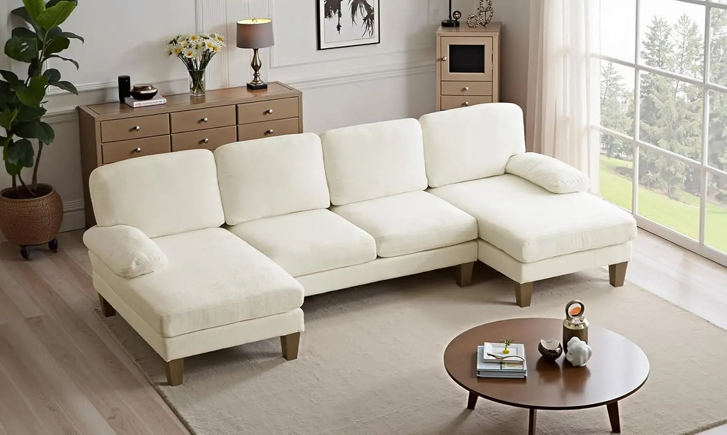 110" Sectional Couches for Living Room,U Shape Couch with Double Chaise, 4-Seat Sofa Set with Chenille Fabric for Home Furniture