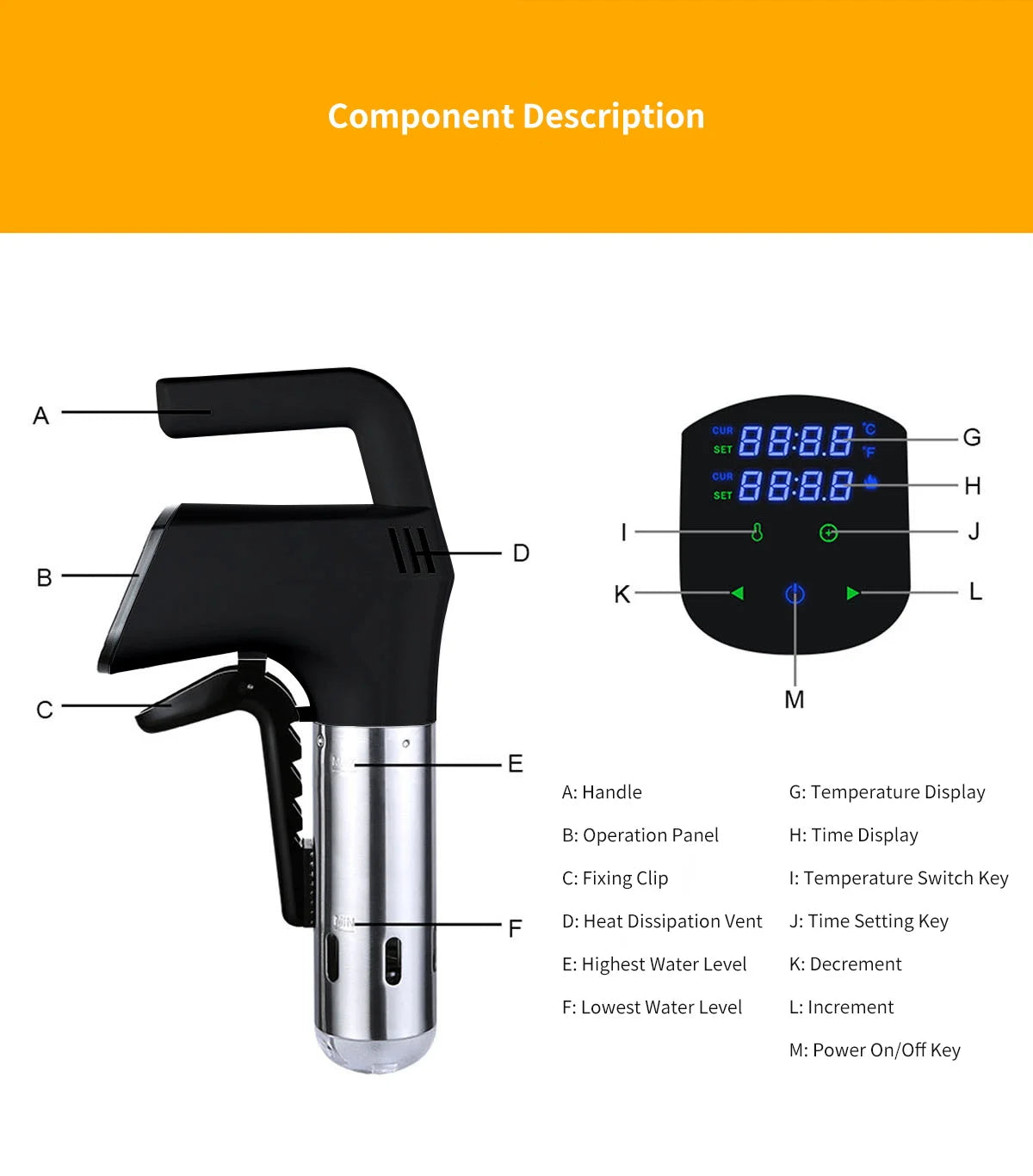 1100W Sous Vide Cooker LCD Touch Immersion Circulator Accurate Cooking IPX7 Waterproof Vacuum Cooker with Smart APP Control