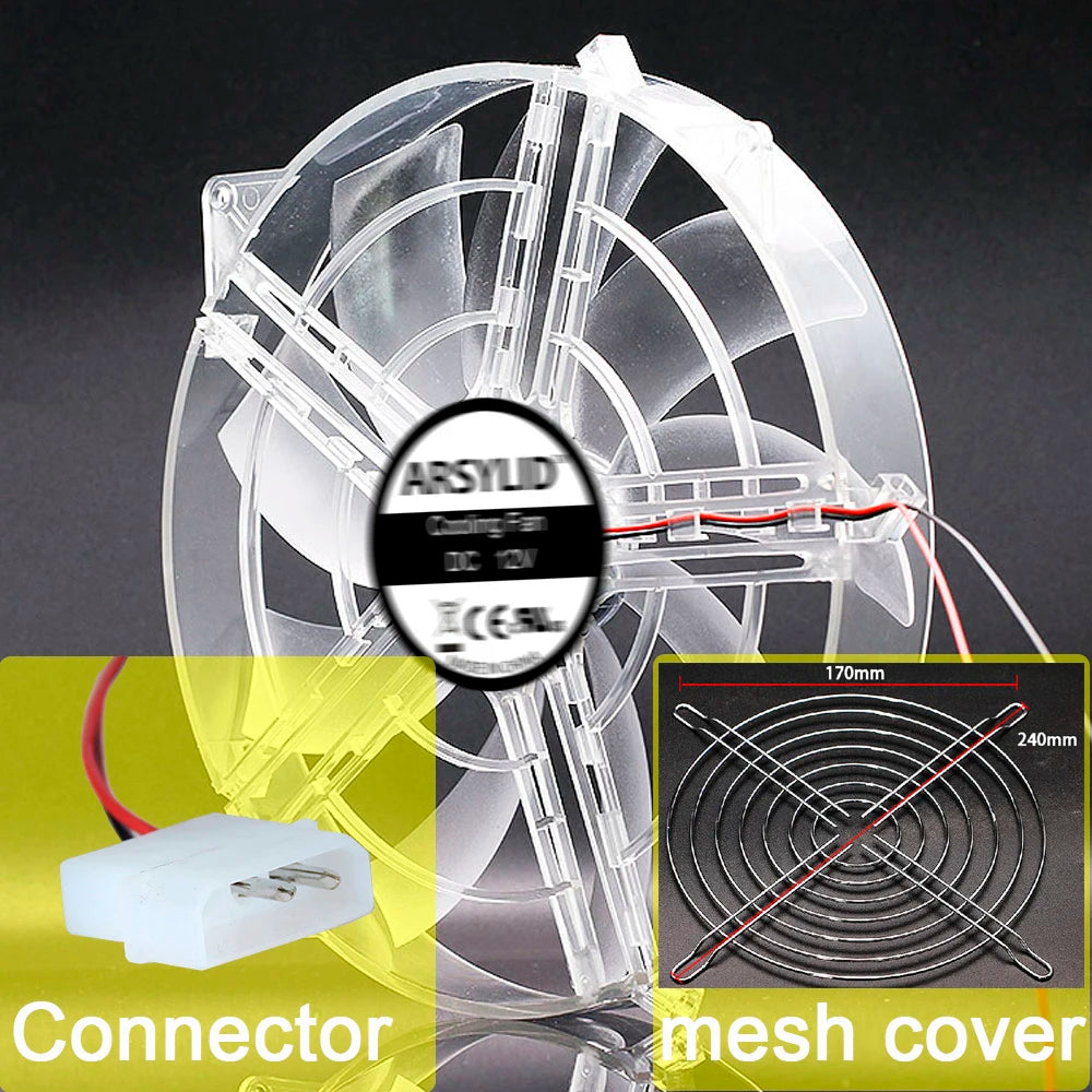 22cm Large Size Slient Cooling Fan 22030 220mm Thickness 30mm Quiet Transparent Frame Blade With Protective Mesh