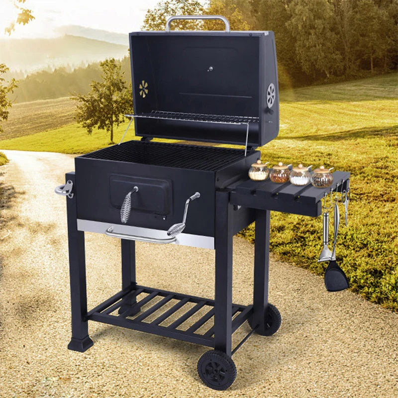 Outdoor Charcoal BBQ Grill with Portable Trolley Garden Grill for Outdoor, Party, Garden, Terrace