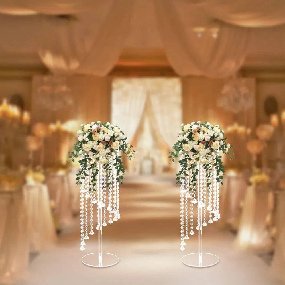 Wedding Centerpieces Clear Flower Vase 2 Pcs Crystal Flower Stand Acrylic Vase Elegant Wedding Decoration Centerpiece Stand