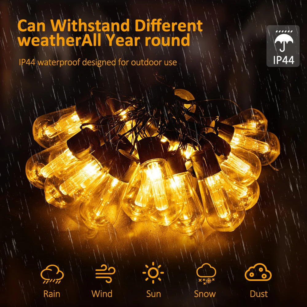 Solar String Lights Outdoor Waterproof, 10/30 Bulbs Shatterproof Bulbs Patio Lights With Remote 2 Lighting Modes LED Solar Pow