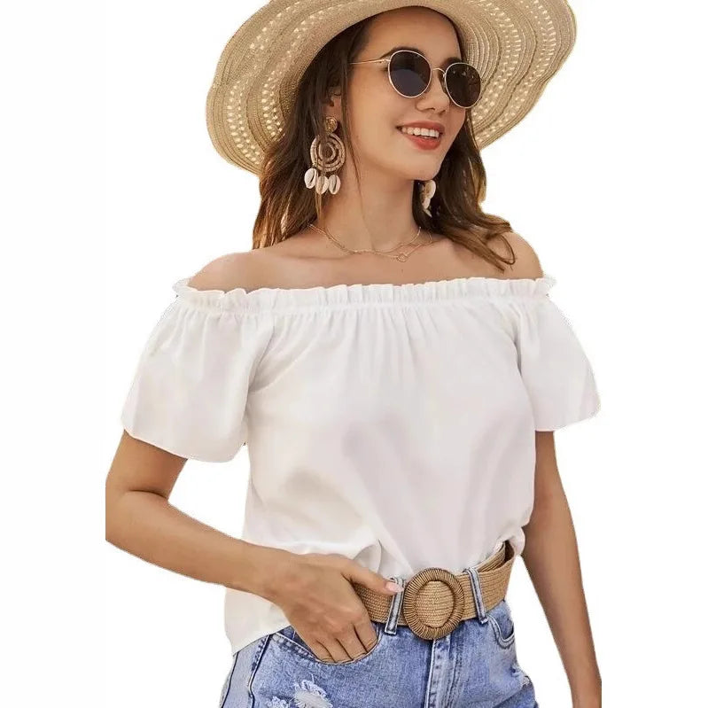 Women's Clothing 2025 Spring and Summer New Arrivals Holiday Style Off-shoulder Ruffled Shirts Women's Tops