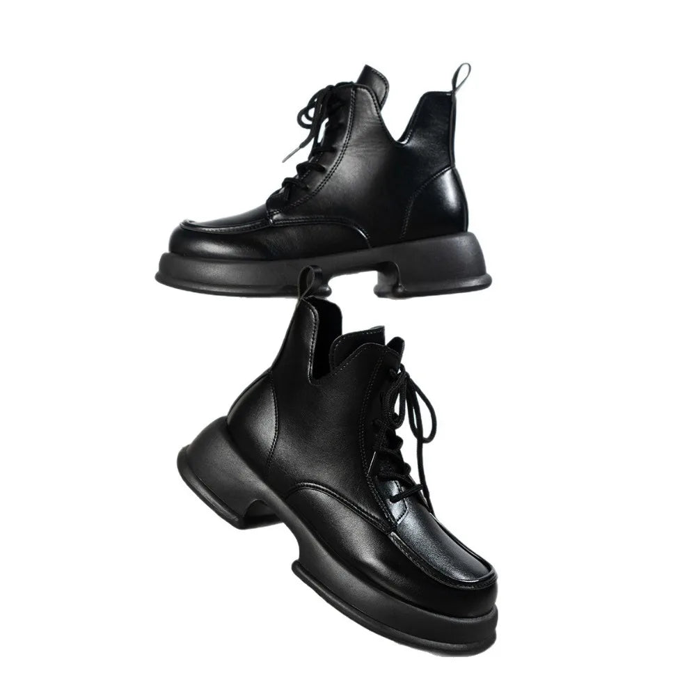 Women's Shoes Autumn Fashion Ankle Boots for Women Lace - up Platform Thin - soled Single Boots