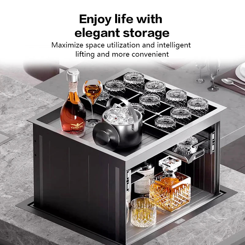 Intelligent Electric Voice-Controlled Lifting Corner Wine Cabinet High-End Kitchen Seasoning Stable Storage Rack Cabinet Drawer