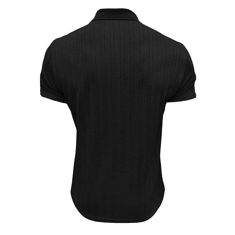 Men s Short Sleeve Jacquard Turn Down Collar Zipper Casual Tops - Stylish Fit Shirts for Summer Fashion