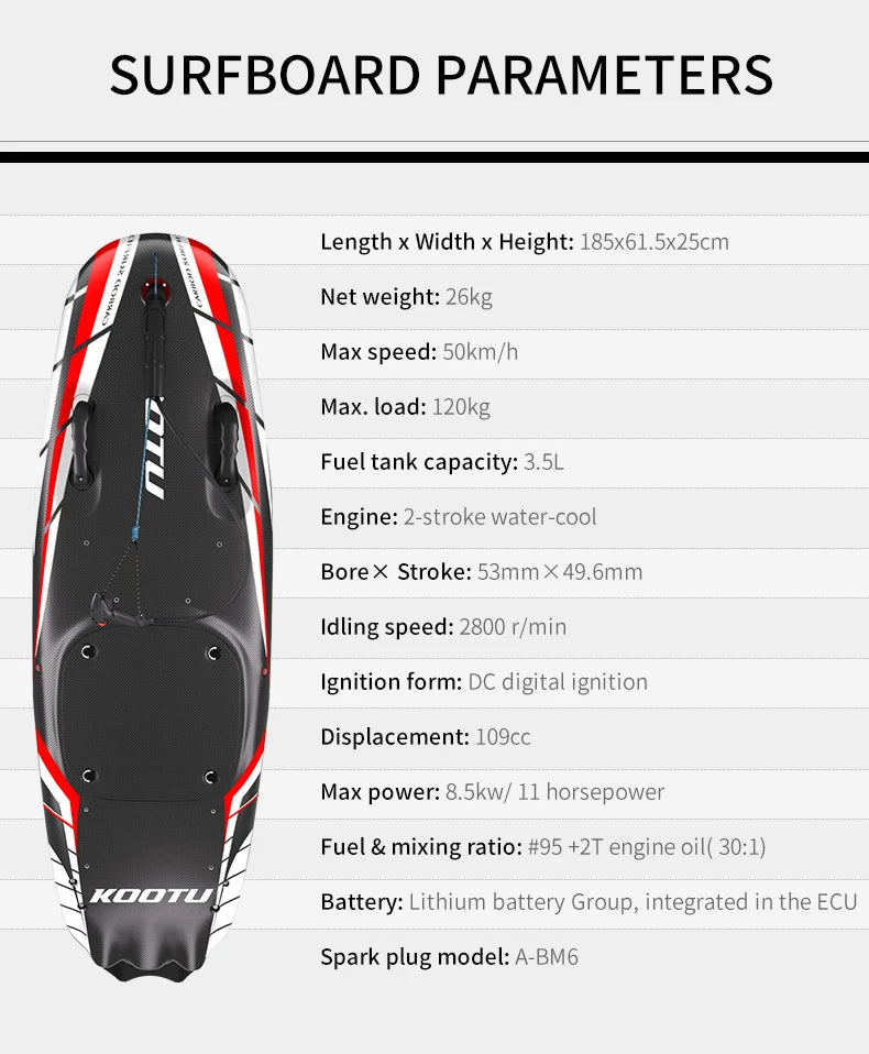 Full Carbon Fiber Jet Surfboards Fuel-powered surfboard 109cc Electric Power Water Surfboards