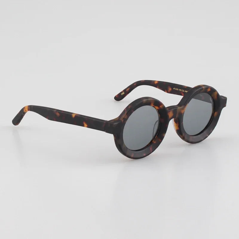Luxury Sunglasses for Women Round Coarse Frame Frosted Matte Gray Pink Lenses Outdoor Handmade UV400 Men Polarized SUN GLASSES