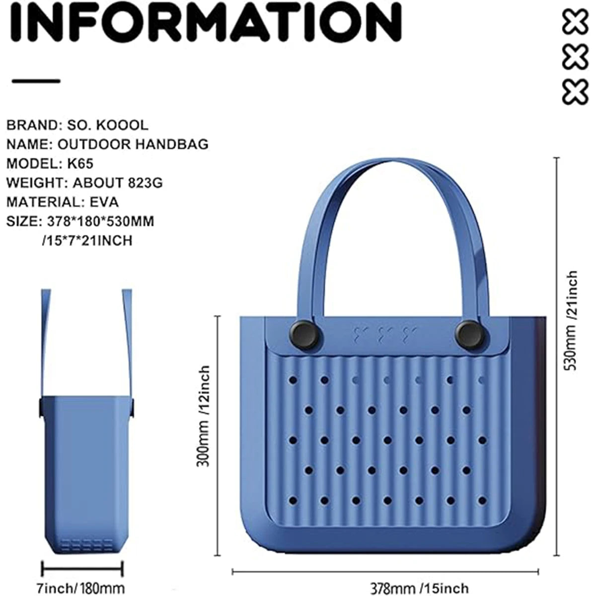 Waterproof EVA Beach Tote Bag, Large Washable Rubber Travel Handbags for Sports Travel Outdoor Anti-Tip Bag Gift for Women