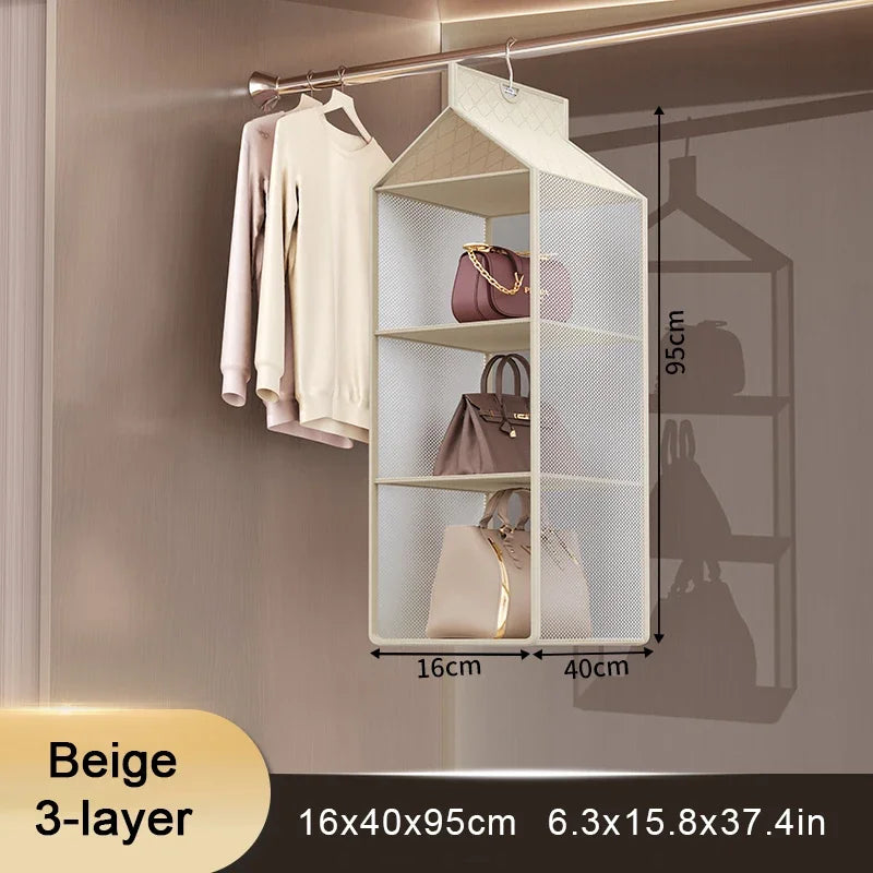 Wardrobe Closet Transparent Storage Bag Hanging Handbag Organizer Underwear Bra Organizer Storage Washable