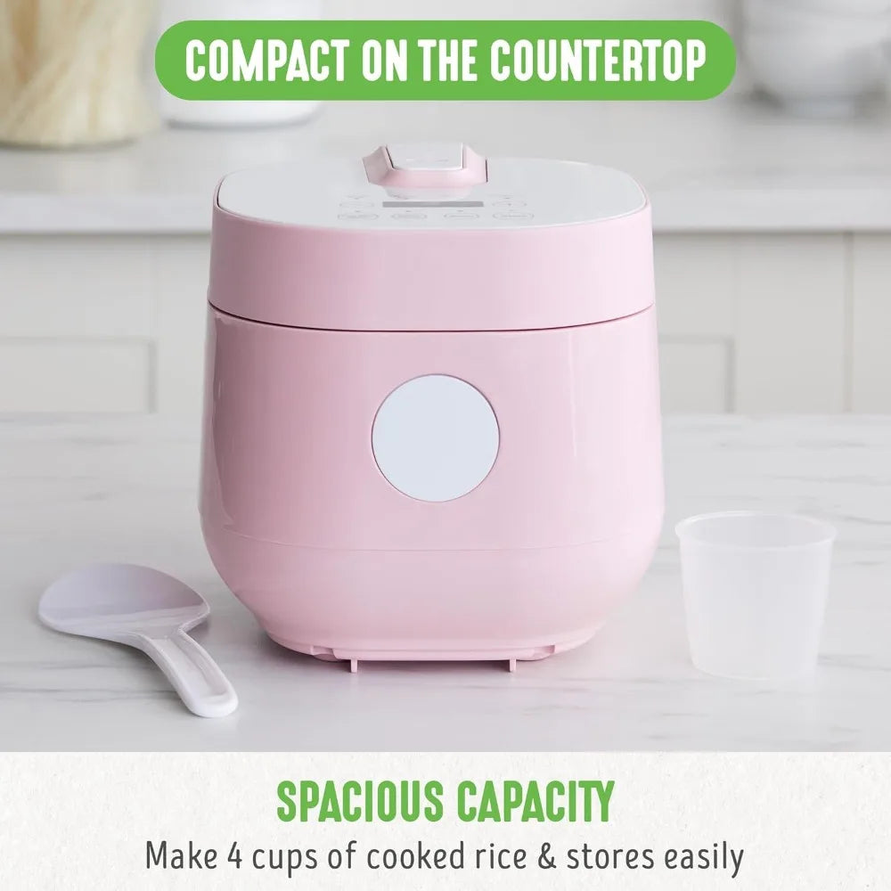 Digital Rice Cooker, 2 Cups Uncooked/4 Cooked Rice, Healthy Cooking, Auto Presets & Keep Warm, Touchscreen, Pink