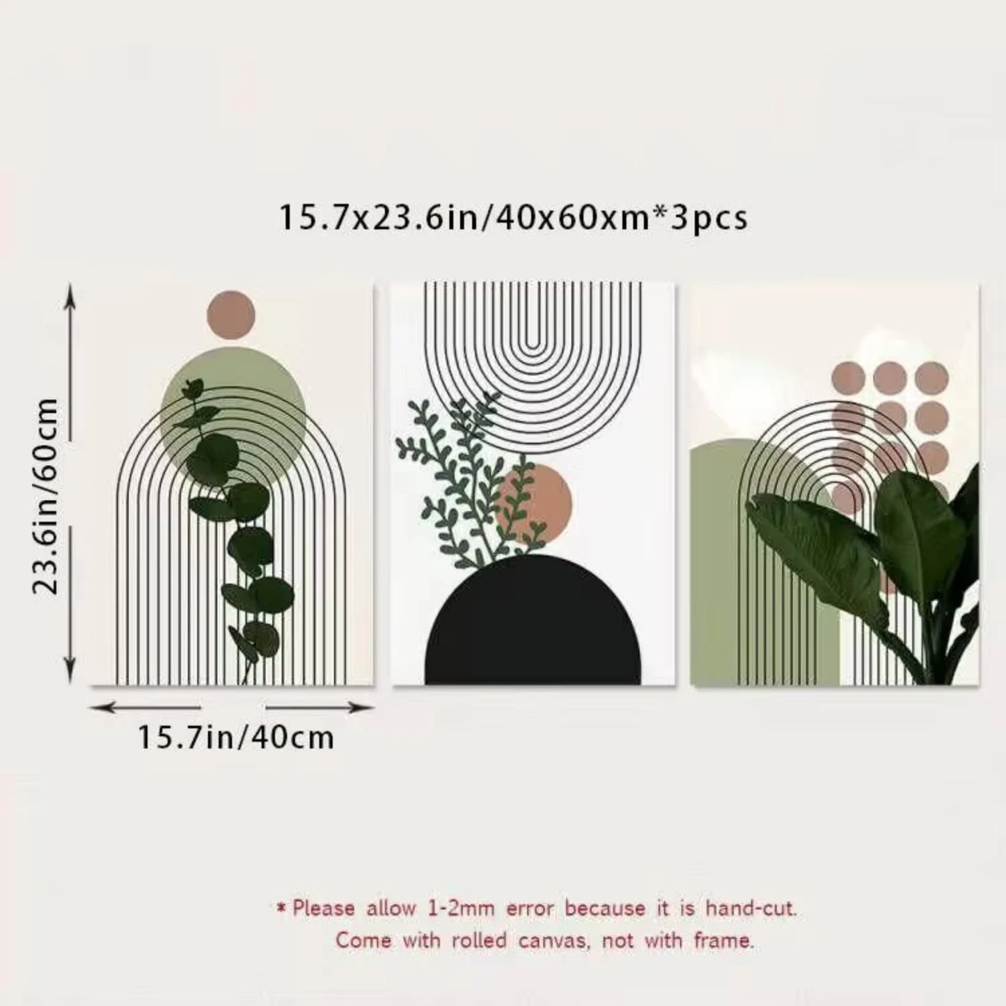 3pcs Modern Abstract Green Plants Leaf Sun Lines Wall Art Canvas Painting Posters Prints Pictures Living Room Decor Gifts Nct