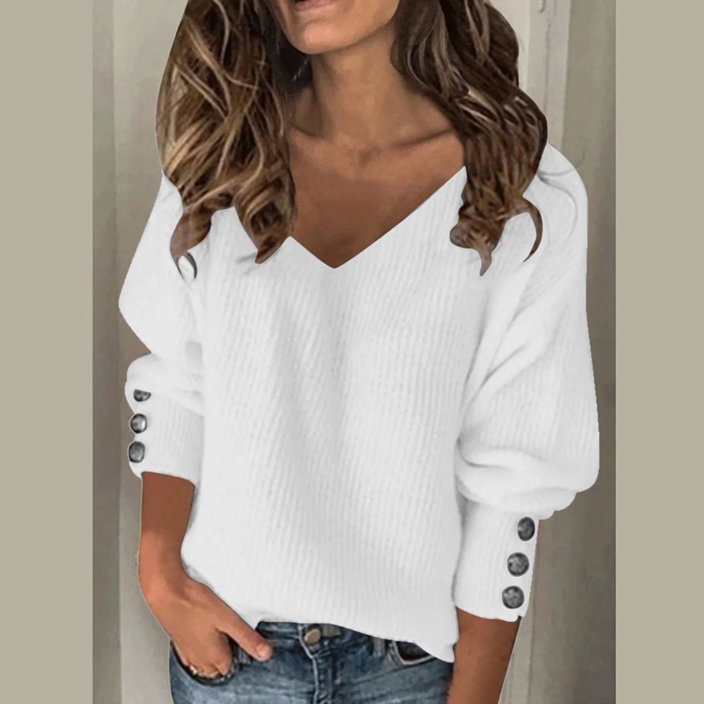 Autumn Winter Women's Knitted Pullvoers 2024 Sexy Elegance Warm Button Long Sleeve V Neck Sweater Loose Casual Commute Jumpers