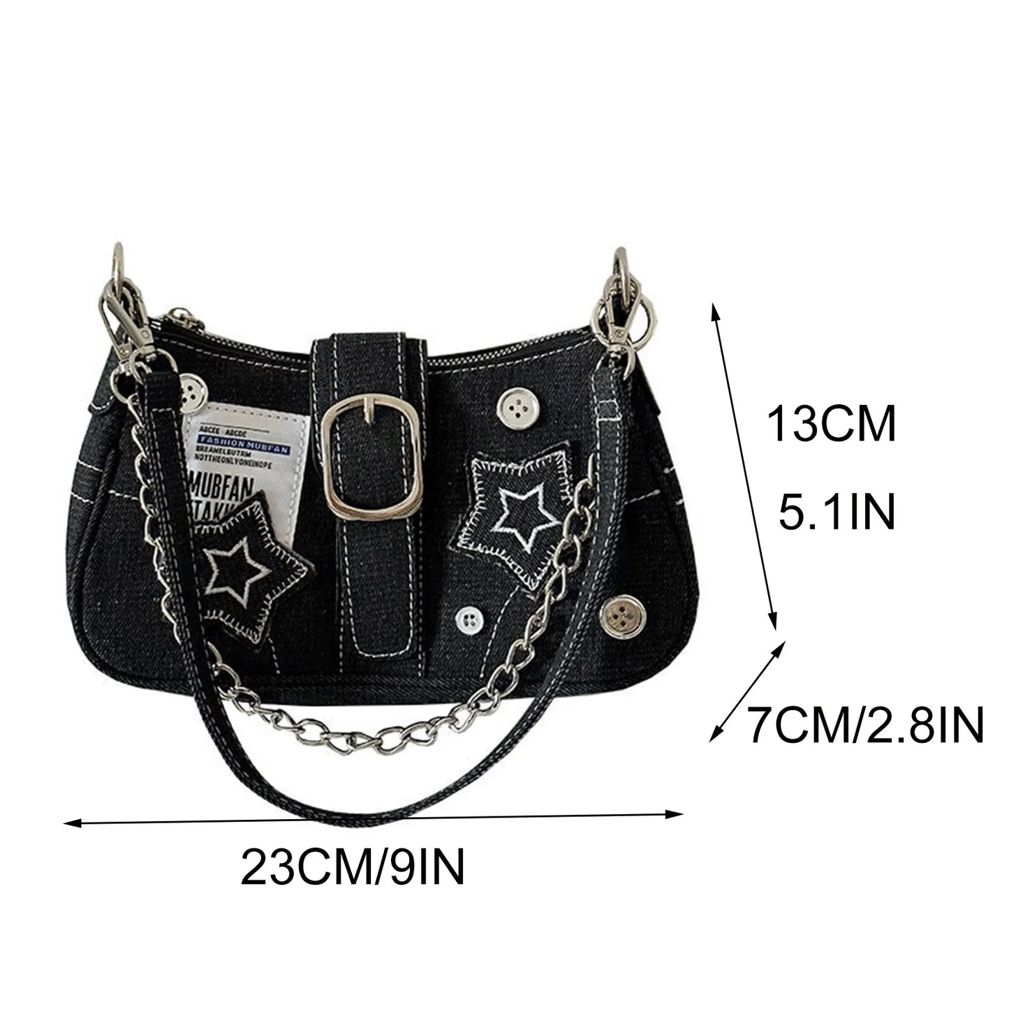 Y2k Fashion Women'S Handbags Stars Pattern Cool Girls Underarm Bag Fashion Canvas Female Small Shoulder Bags Chain Tote Purses