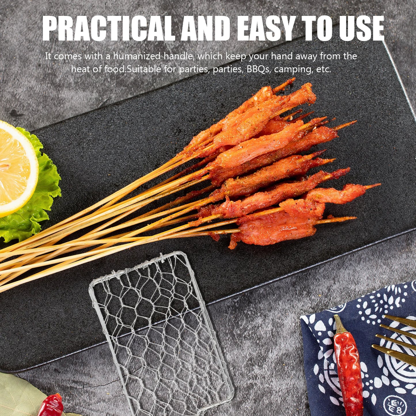 Iron Barbecue Rack BBQ Tongs Grill Basket Household Grilled Wrought Kitchen Net Heat Resistant Outdoor Camping Picnic Steak Fish