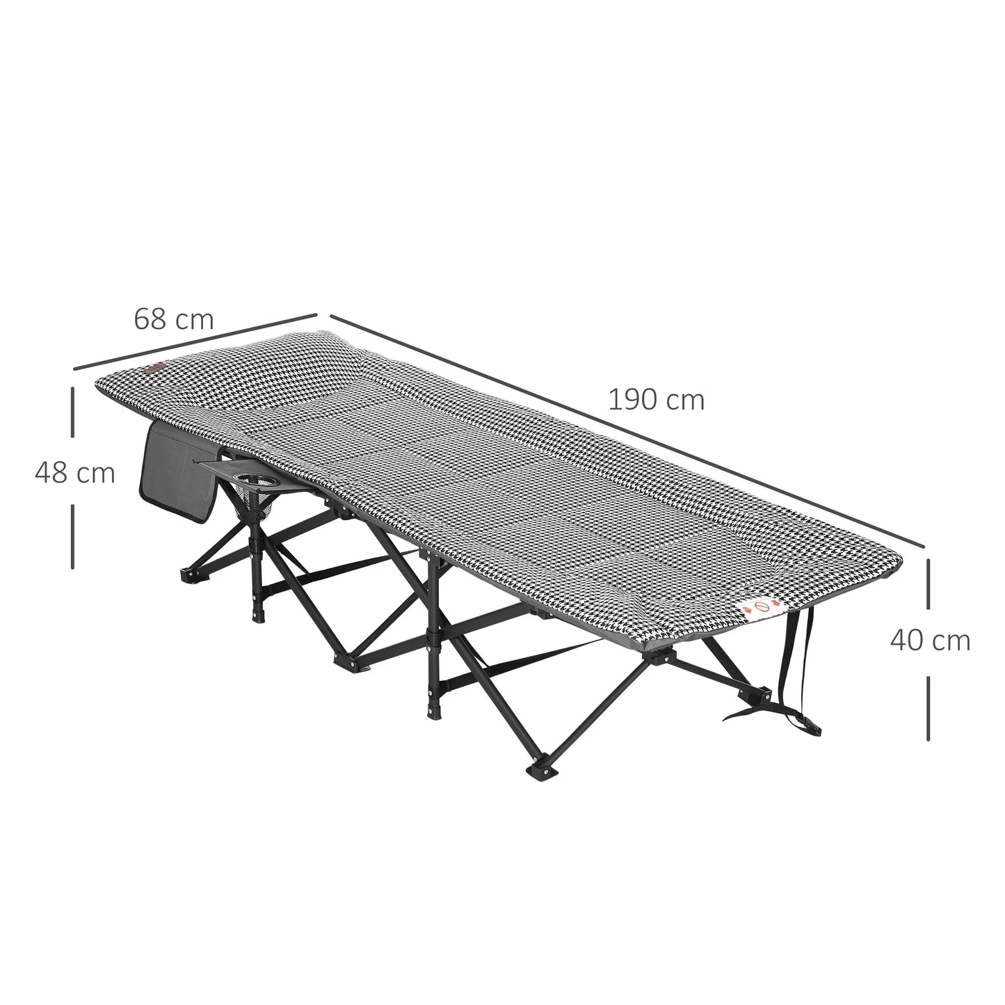 Outsunny Foldable Sun Lounger, Padded Patio Camping Bed with Carry Bag, Magazine Bag and Cup Holder