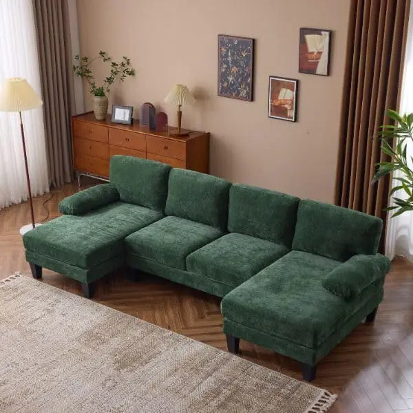 110" Sectional Couches for Living Room,U Shape Couch with Double Chaise, 4-Seat Sofa Set with Chenille Fabric for Home Furniture
