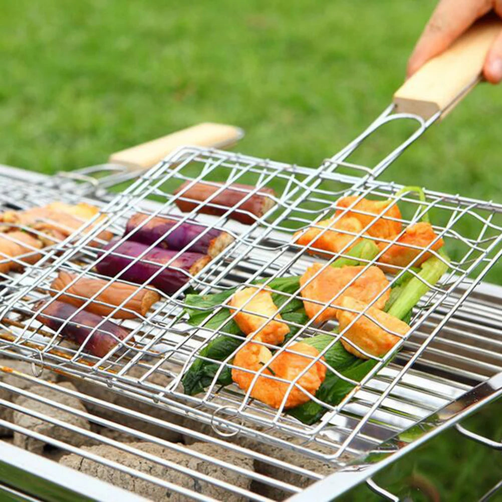 2pcs Stainless Steel BBQ Grill Foldable Nonstick Square Picnic Supplies Outdoor Barbecue Accessories Easy Clean Durable Kitchen