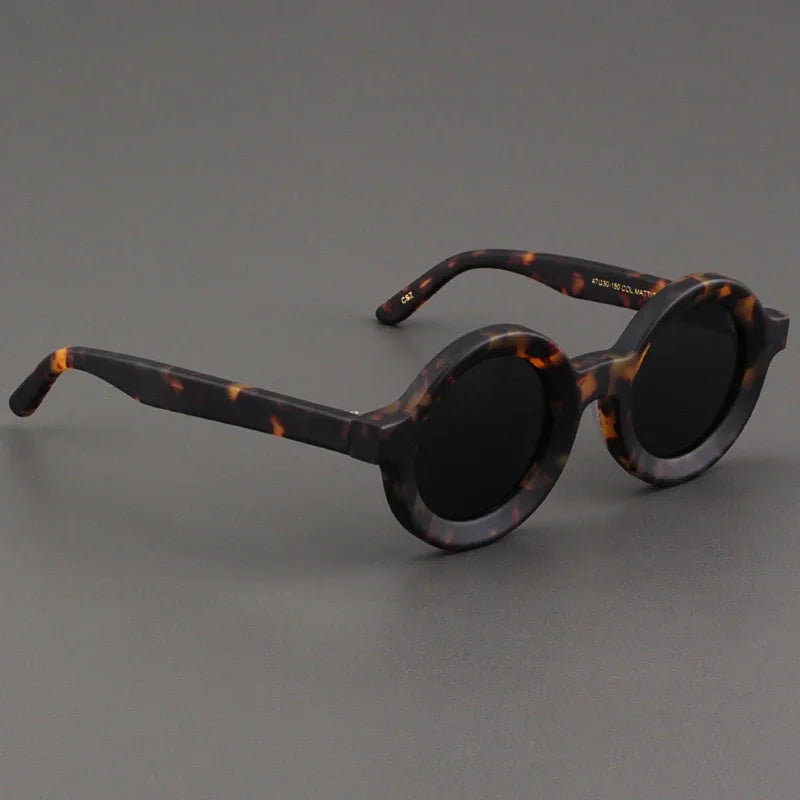 Luxury Sunglasses for Women Round Coarse Frame Frosted Matte Gray Pink Lenses Outdoor Handmade UV400 Men Polarized SUN GLASSES