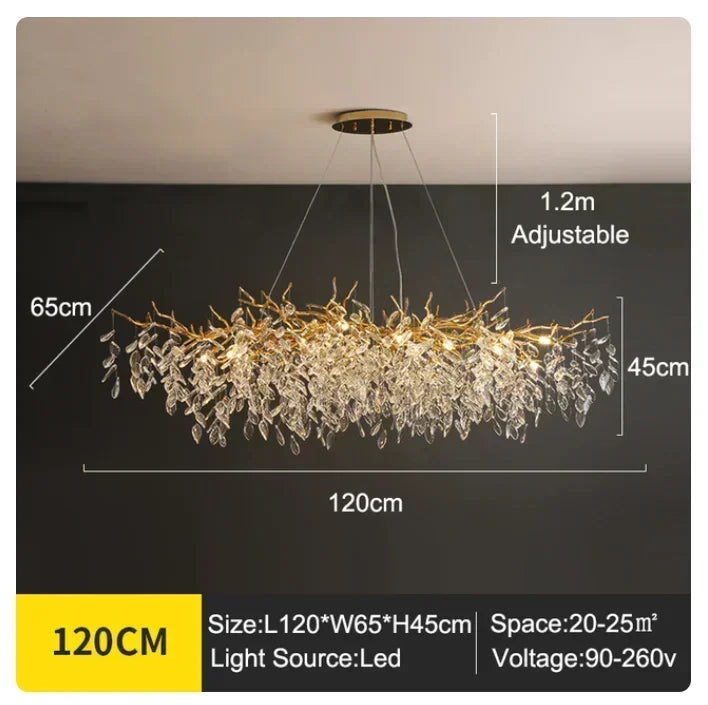 French luxury golden modern branch-shaped ceiling chandelier simple villa duplex American living room crystal LED chandelier