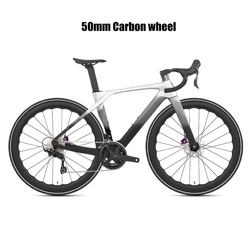 TWITTER Full Carbon Light Weight Road Bike Wireless WheelTop EDS 24S Racing Bicycle 4-Piston Disc Brake With 50mm Carbon Wheels