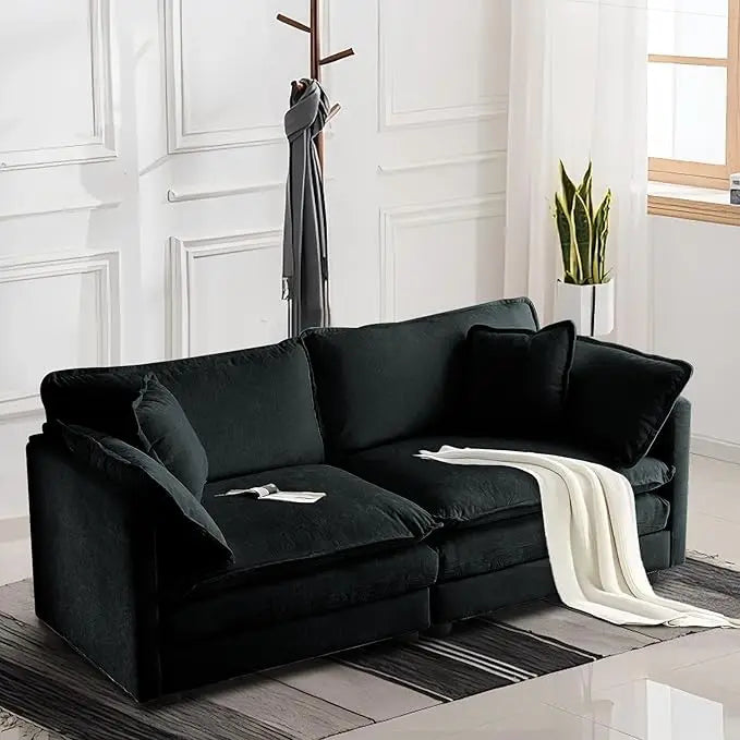 Chenille Sectional Sofa, Comfy Modular Loveseat Sofa, Modern 2-Seat Couch Deep Seat Sofa Set for Living Room