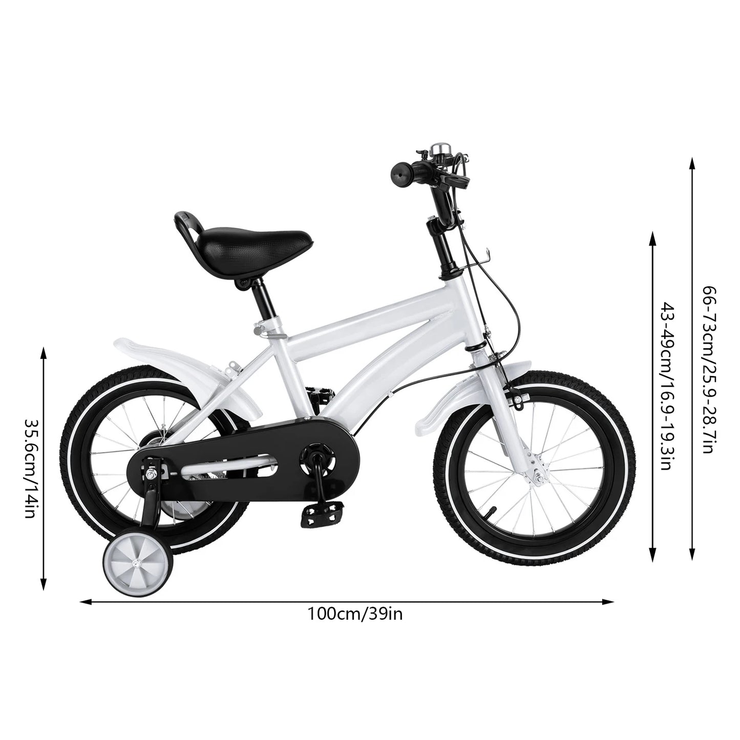 14inch Children's Bicycle with Training Wheel for 2-5 Year-Old Boys and Girls, Height Adjustable Kids Bike White/Yellow/Red/Blue