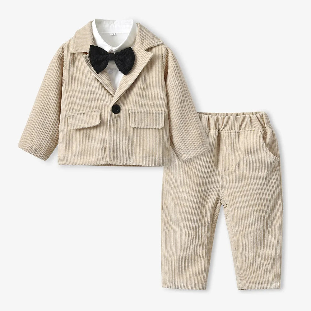 top and top New Fashion Boys Gentleman Clothing Set Long Sleeve White Bowtie Shirt+Jackets+Trousers 3PCS Outfits Wedding Party