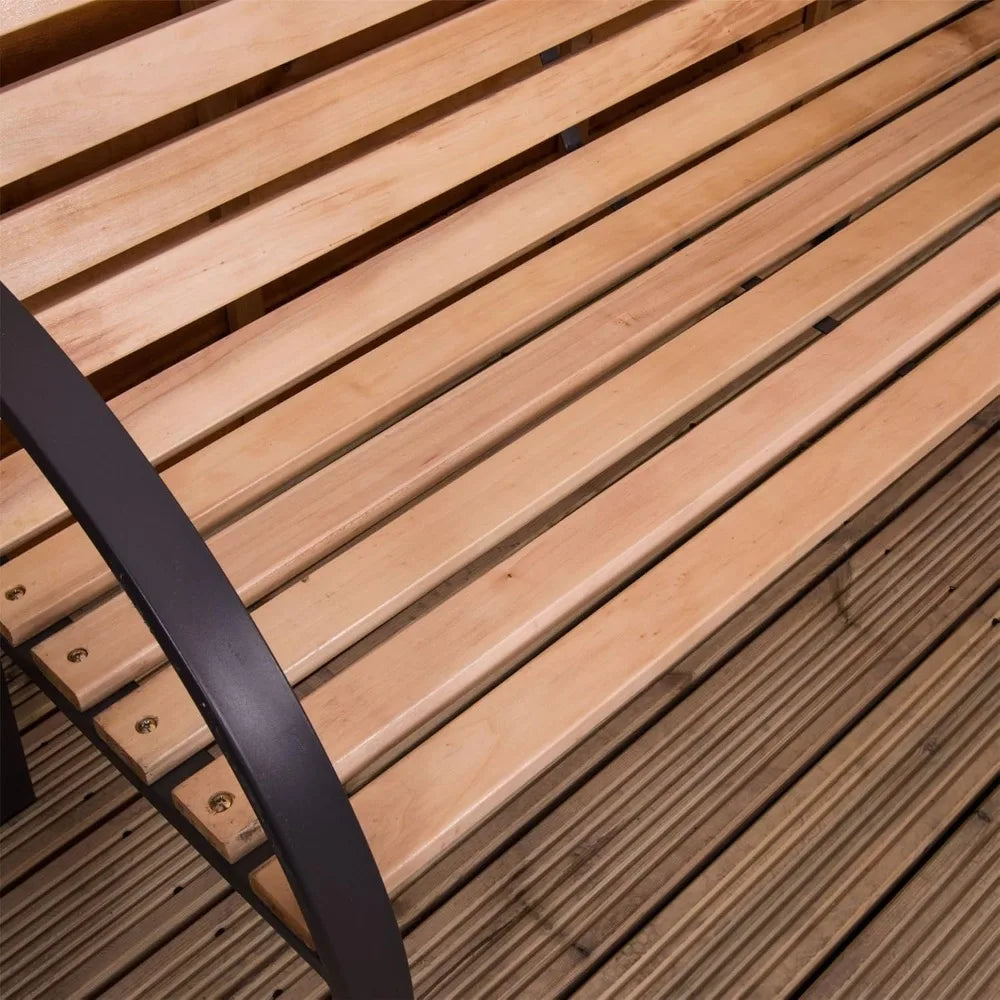 Slatted Garden Bench Wooden Seater Outdoor Furniture Seating Wood Slats Steel Legs Park Patio Seat