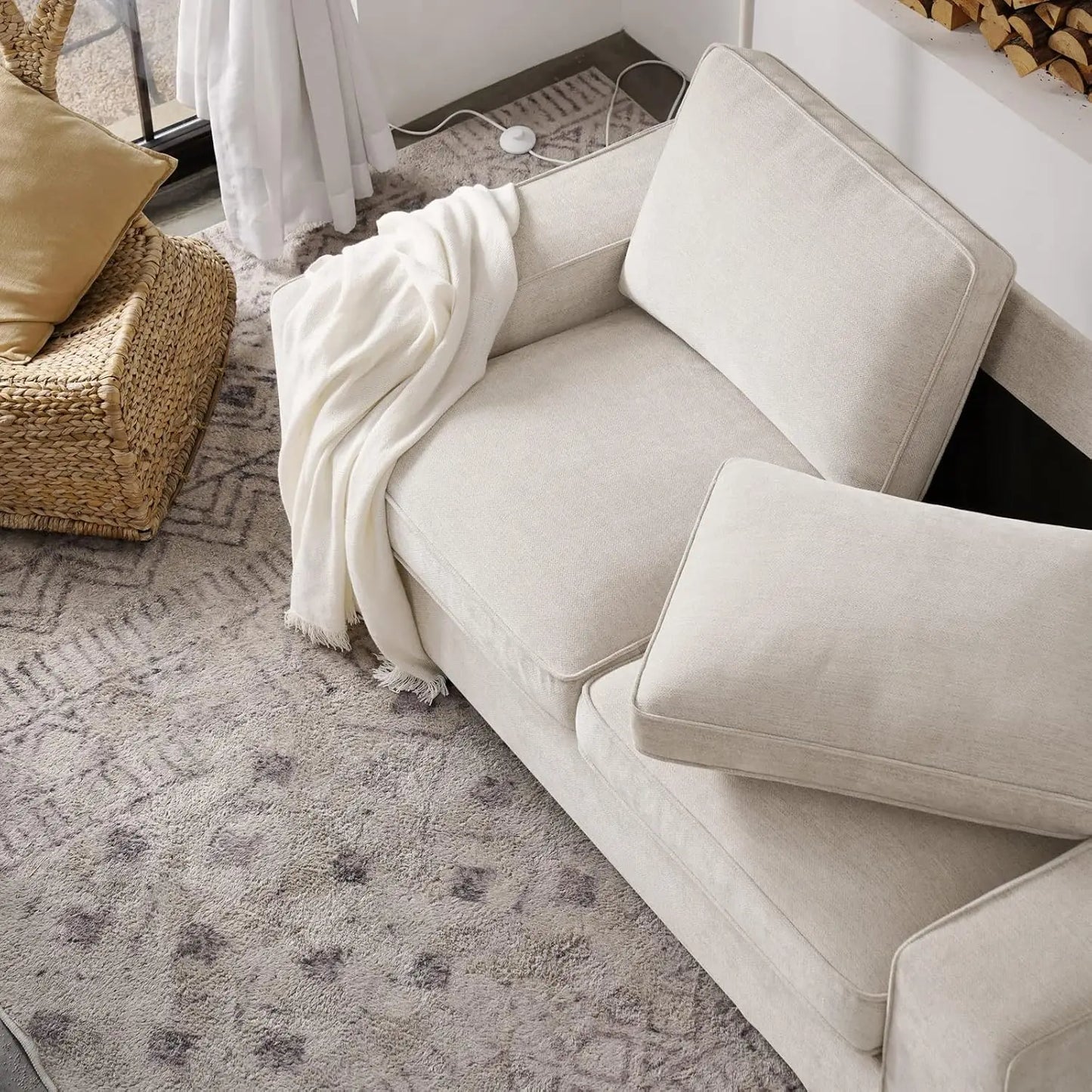 88.58" Modern Sofas Couches for Living Room, Chenille Sofas & couches with Square Armrest, Removable Low-Back Sofa Cushion and