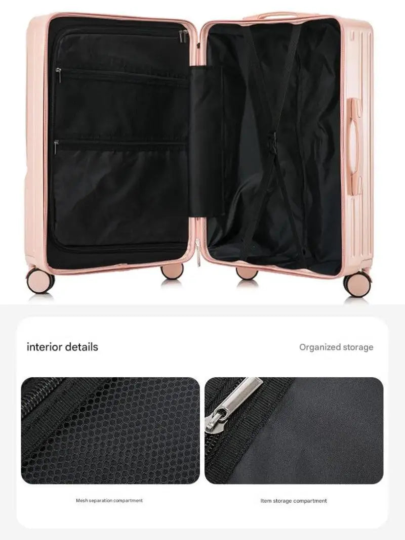 Luggage new large-capacity trolley case durable universal wheel Suitcase Portable Travel Case With Cup Holder USB Charging Port